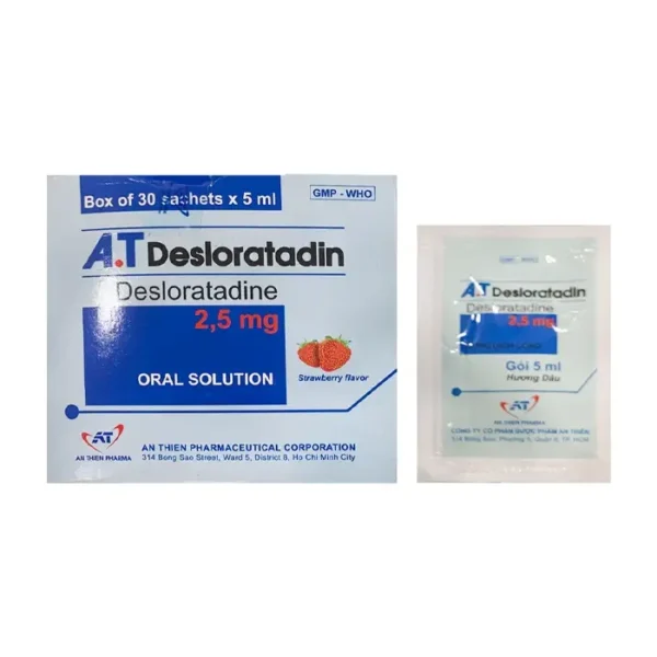 A.T Desloratadin 2.5mg An Thiên 30 gói x 5ml - Trị viêm mũi, mày đay