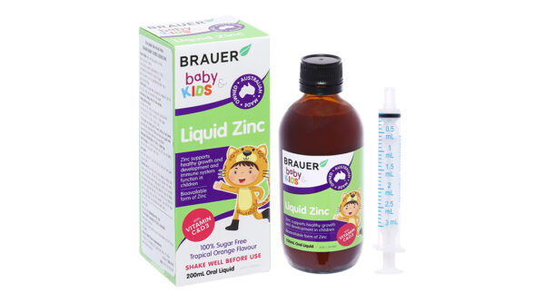 Siro Brauer Liquid Zinc bổ sung kẽm, vitamin C, D3 cho bé từ 1 tuổi