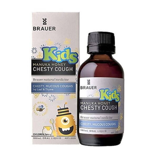 Siro giảm ho có đờm cho bé trên 2 tuổi Brauer Kids Manuka Honey Chesty Cough 100ml