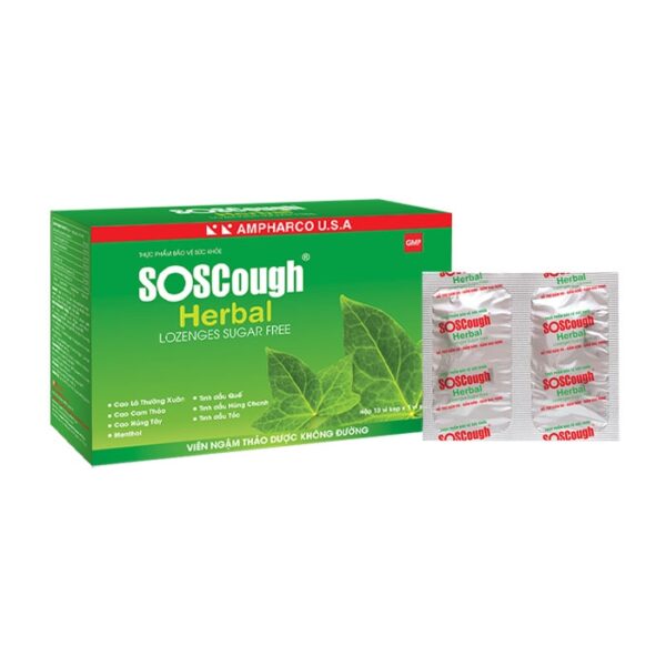 SOSCough Herbal Ampharco 10 vỉ x 4 viên - Viên ngậm bổ phế