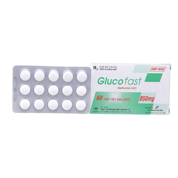 Thuốc đái tháo đường týp II Glucofast 850 - Metformin	850mg, Hộp 4 vỉ x 15 viên