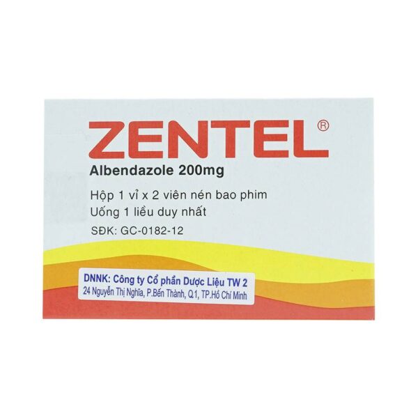 Thuốc gium sán Zentel 200mg, Hộp 1 vỉ x 2 viên