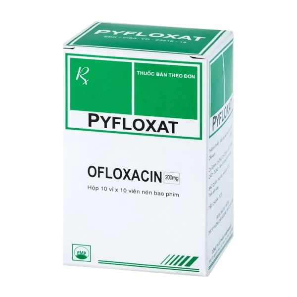 Thuốc kháng viêm Pyfloxat Ofloxacin 200 mg, Hộp 10 vi x10 viên