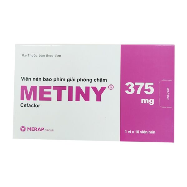 Thuốc Metiny - Cefaclor 375mg, Hộp 1 vỉ x 10 viên